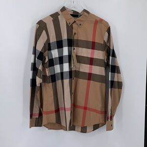 Burberry Nova Check button down shirt men plaid tan black red cotton new Large L